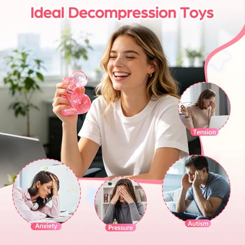 WASENLO Sugar Dumpling Squishy - Rare Style Mystery Box, Heavy 251g Crystal Glitter Bao Bun Fidget Toy (Pink)