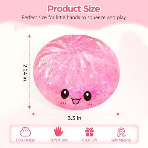 WASENLO Sugar Dumpling Squishy - Rare Style Mystery Box, Heavy 251g Crystal Glitter Bao Bun Fidget Toy (Pink)