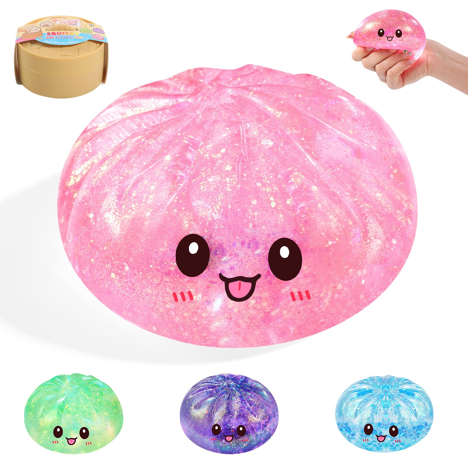 WASENLO Sugar Dumpling Squishy – Heavy Crystal Glitter Squeeze Toy for Stress Relief
