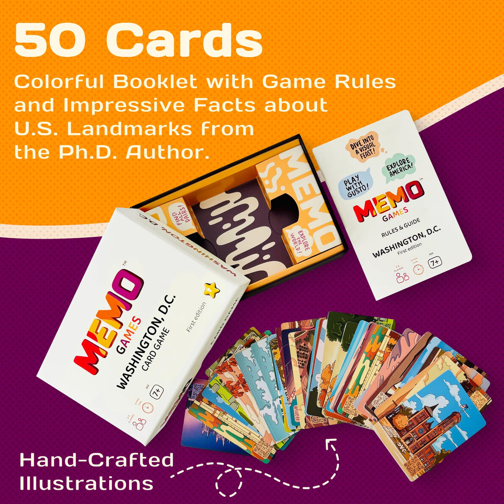 Washington, D.C. Landmarks Memory Matching Card Game – 50 Cards with QR Facts for Ages 7+