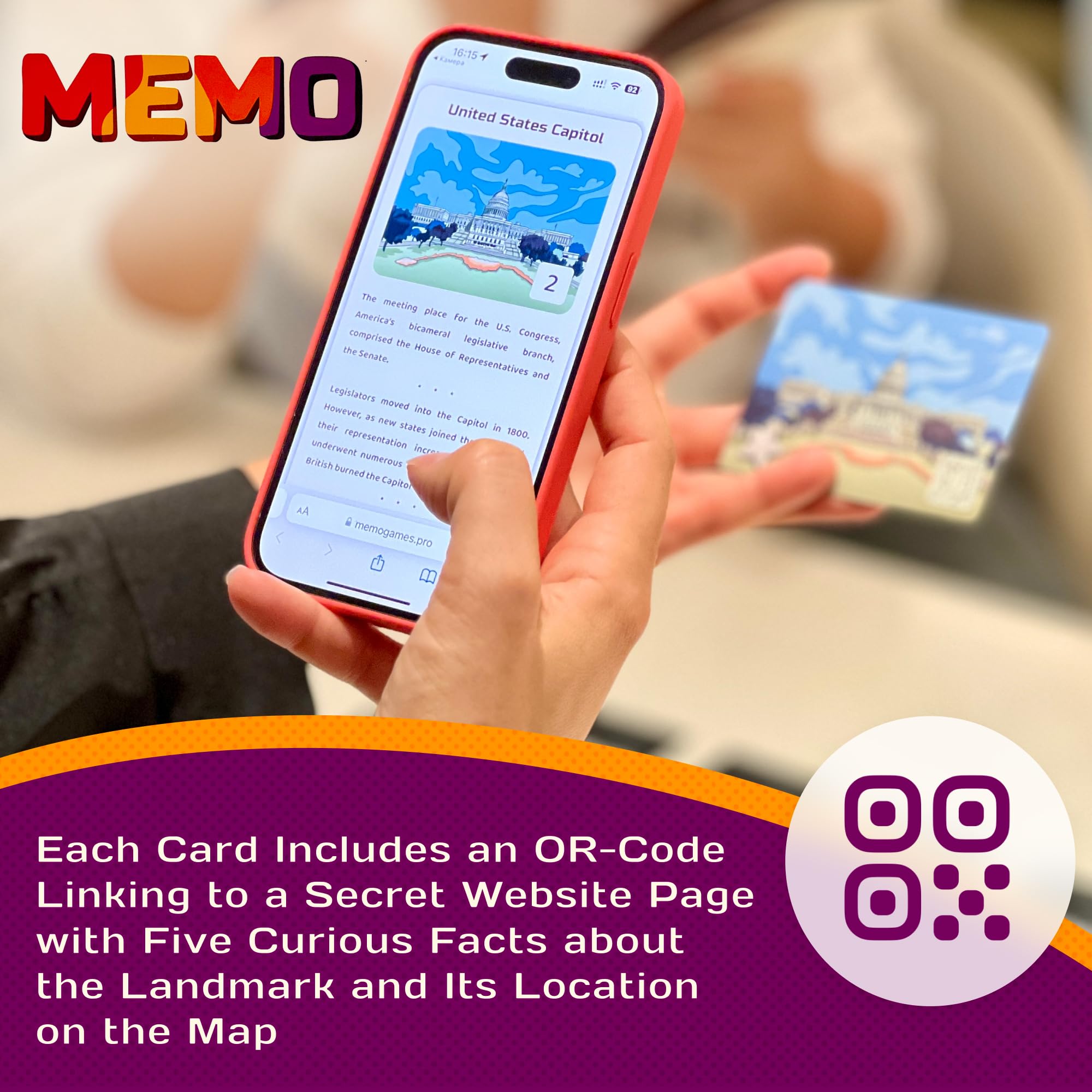Washington, D.C. Landmarks Memory Matching Card Game – 50 Cards with QR Facts for Ages 7+
