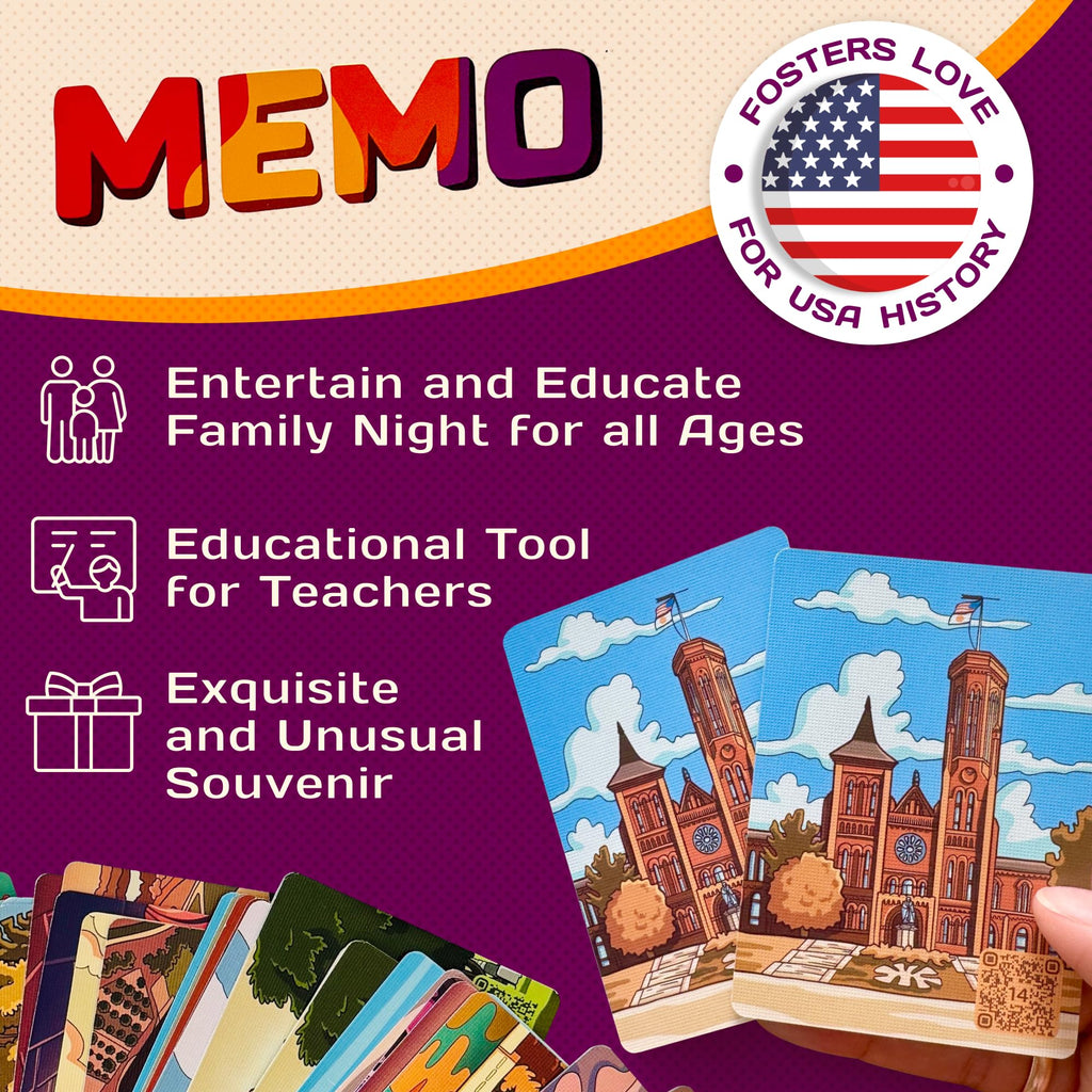 Washington, D.C. Landmarks Memory Matching Card Game – 50 Cards with QR Facts for Ages 7+