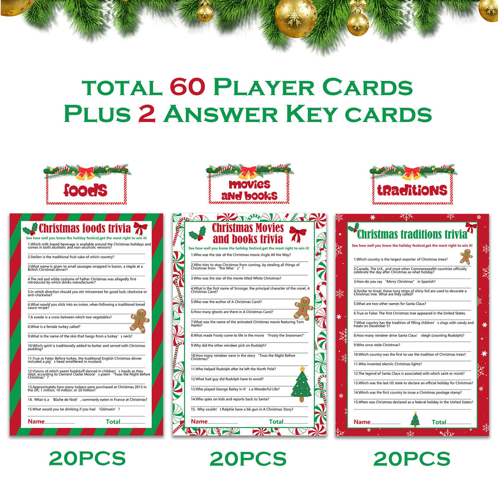 Watayo 62-Card Christmas Trivia Party Game for Adults – Festive Holiday Quiz with 3 Themes