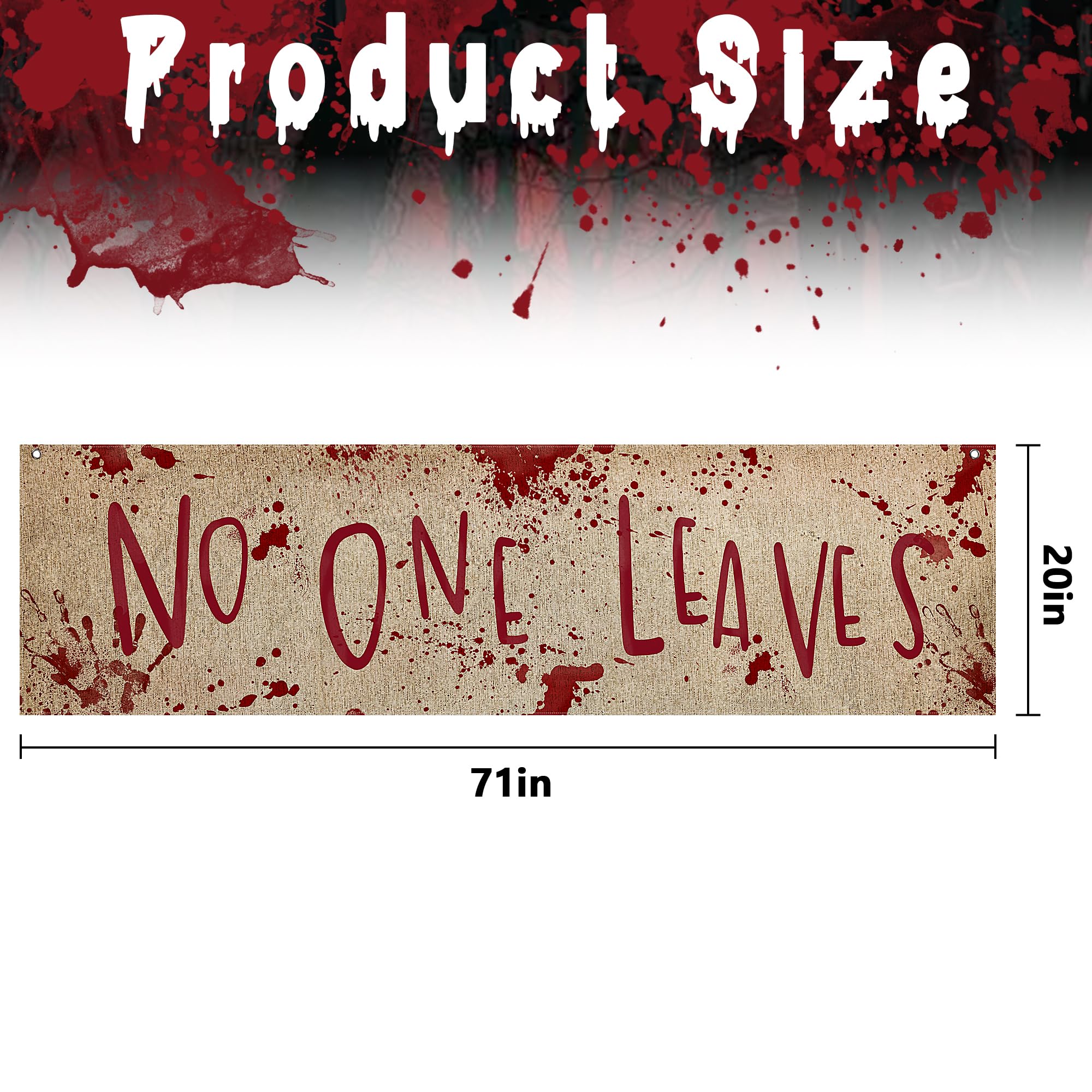 Watayo 71" x 20" Halloween Burlap Banner - 'No One Leaves' Horror Decor for Haunted House, Indoor & Outdoor