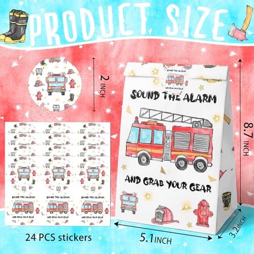 Watercolor Firetruck Party Favor Bags – 24 Pack with Stickers by HaPiBiDesign