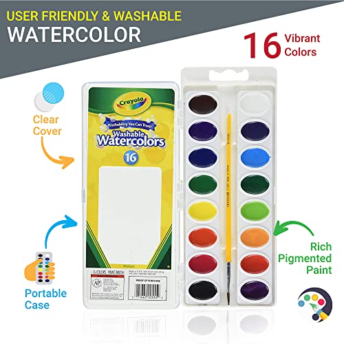 Watercolor Paint Set for Kids - 16 Vivid Colors, Paper Pad & 8 Brushes - Non-Toxic & Washable