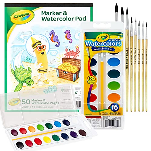 Watercolor Paint Set for Kids - 16 Vivid Colors, Paper Pad & 8 Brushes - Non-Toxic & Washable