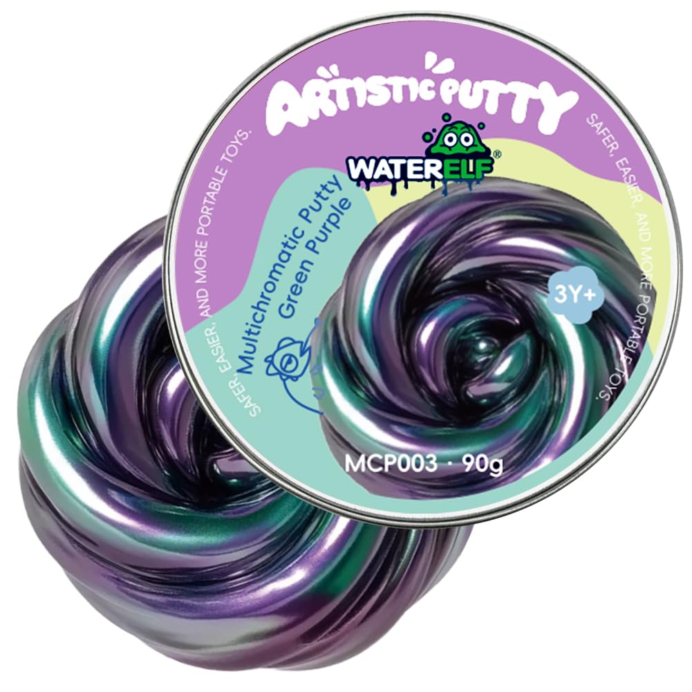 WATERELF Galaxy Putty Slime - 3.11 Inch 3.2 Oz Non-Sticky Sensory Putty (Green Purple)