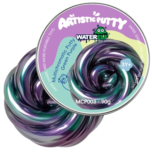 WATERELF Galaxy Putty Slime - 3.11 Inch 3.2 Oz Non-Sticky Sensory Putty (Green Purple)
