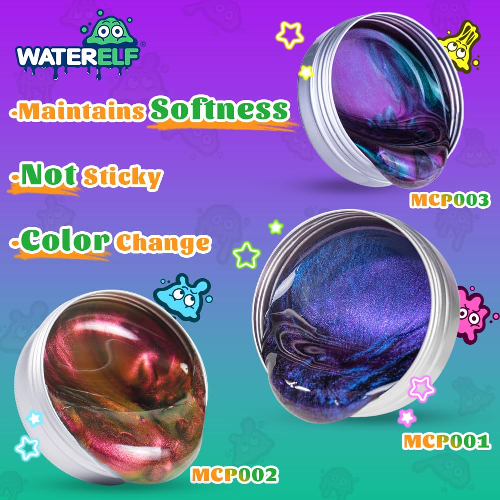 WATERELF Galaxy Putty Slime - 3.11 Inch 3.2 Oz Non-Sticky Sensory Putty (Green Purple)