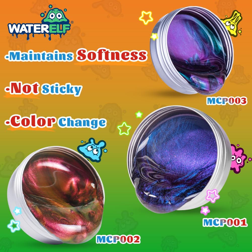 WATERELF Galaxy Putty Slime - Golden/Red, 3.2 oz Non-Sticky Sensory Putty for Stress Relief & Creative Play