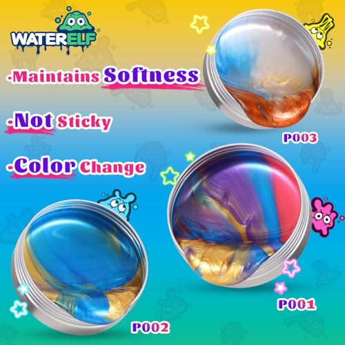 WATERELF Play Putty – Non-Sticky Fidget Putty Tin for Kids & Adults, 3 Colors (Gold, Blue, Purple)