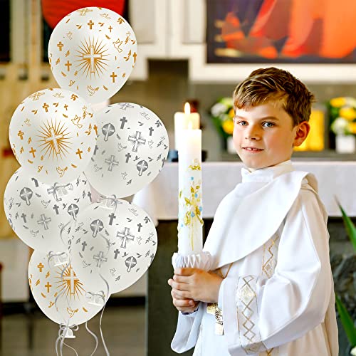 WATINC 36-Piece Cross Balloons for Baptism, Christening & First Communion – Gold & Silver Latex Balloons (12 inch)