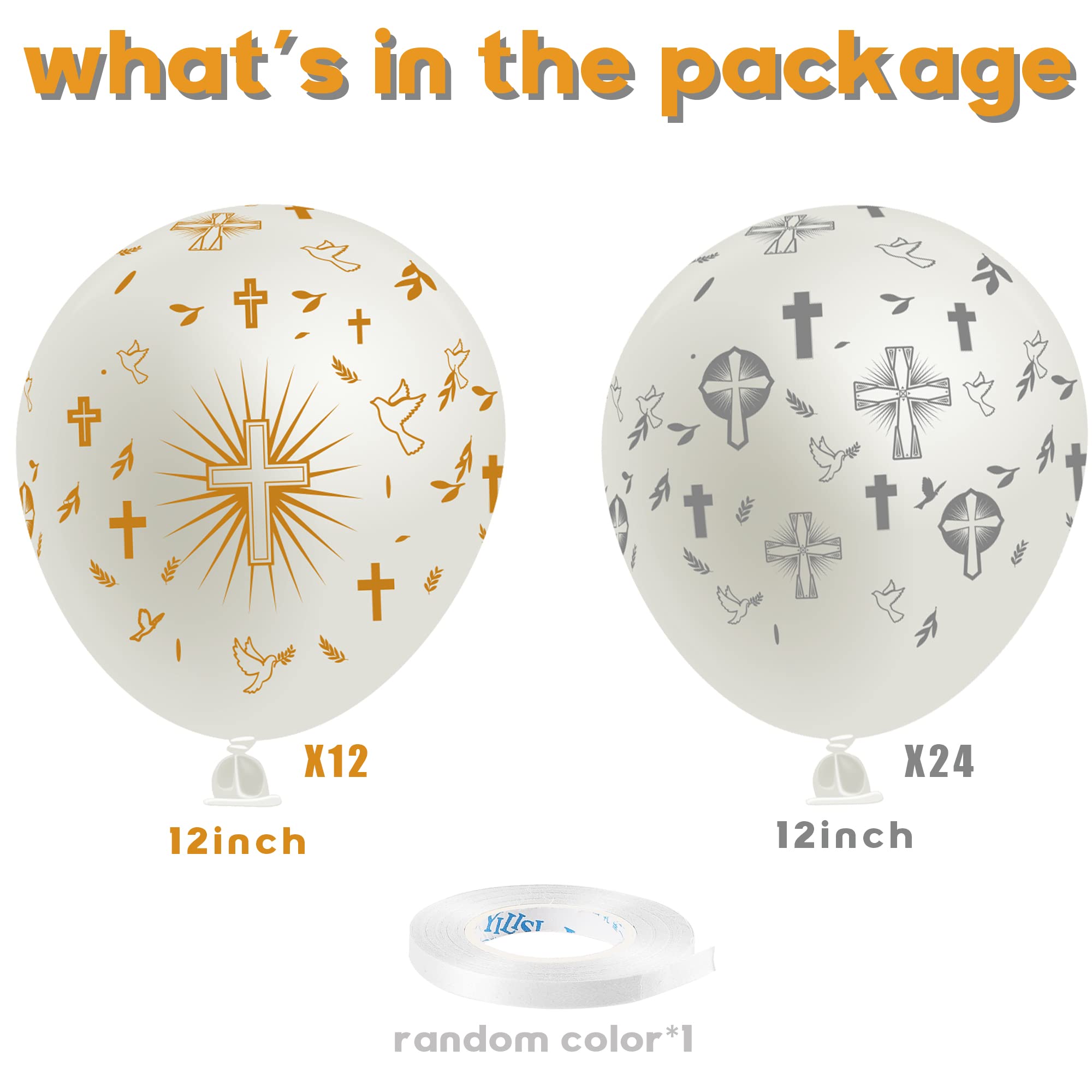 WATINC 36-Piece Cross Balloons for Baptism, Christening & First Communion – Gold & Silver Latex Balloons (12 inch)