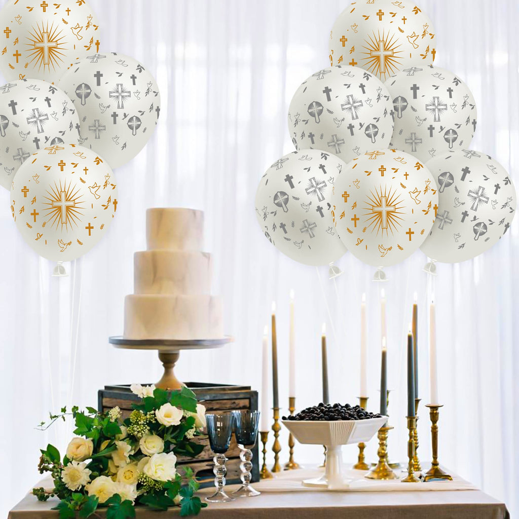 WATINC 36-Piece Cross Balloons for Baptism, Christening & First Communion – Gold & Silver Latex Balloons (12 inch)