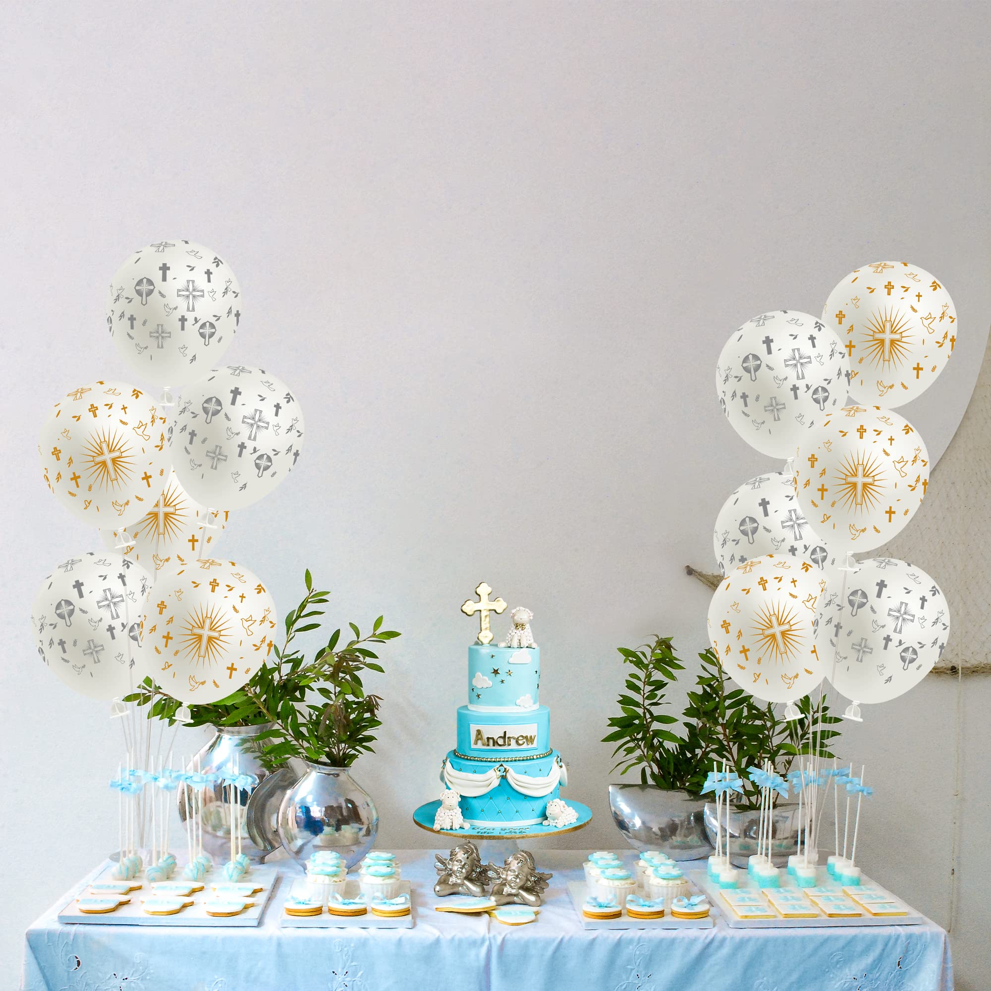 WATINC 36-Piece Cross Balloons for Baptism, Christening & First Communion – Gold & Silver Latex Balloons (12 inch)