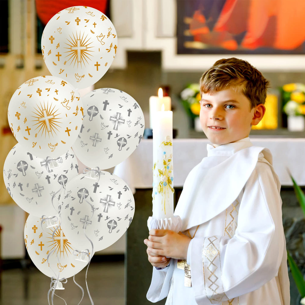 WATINC 36-Piece Cross Balloons for Baptism, Christening & First Communion – Gold & Silver Latex Balloons (12 inch)