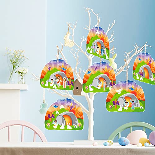 WATINC 40Pcs Easter Resurrection Hanging Ornaments - Religious Craft Kit with Stickers and Cardboard for Kids