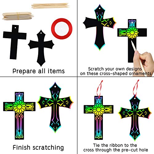 WATINC 60-Piece Scratch Cross Ornaments Kit - DIY Art Craft for Kids Easter Party Favors