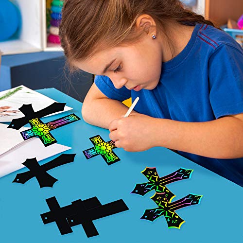 WATINC 60-Piece Scratch Cross Ornaments Kit - DIY Art Craft for Kids Easter Party Favors