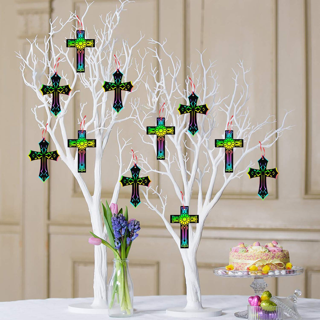 WATINC 60-Piece Scratch Cross Ornaments Kit - DIY Art Craft for Kids Easter Party Favors