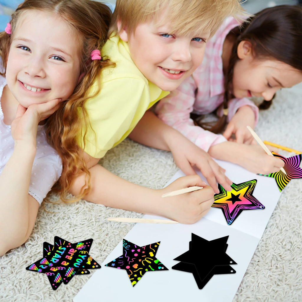 WATINC 60-Piece Star Scratch Art Cards Kit – DIY Paper Craft for Kids Parties & Classroom