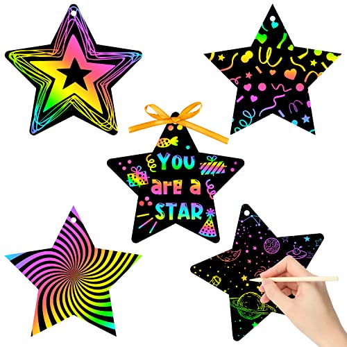WATINC 60-Piece Star Scratch Art Cards Kit – DIY Paper Craft for Kids Parties & Classroom
