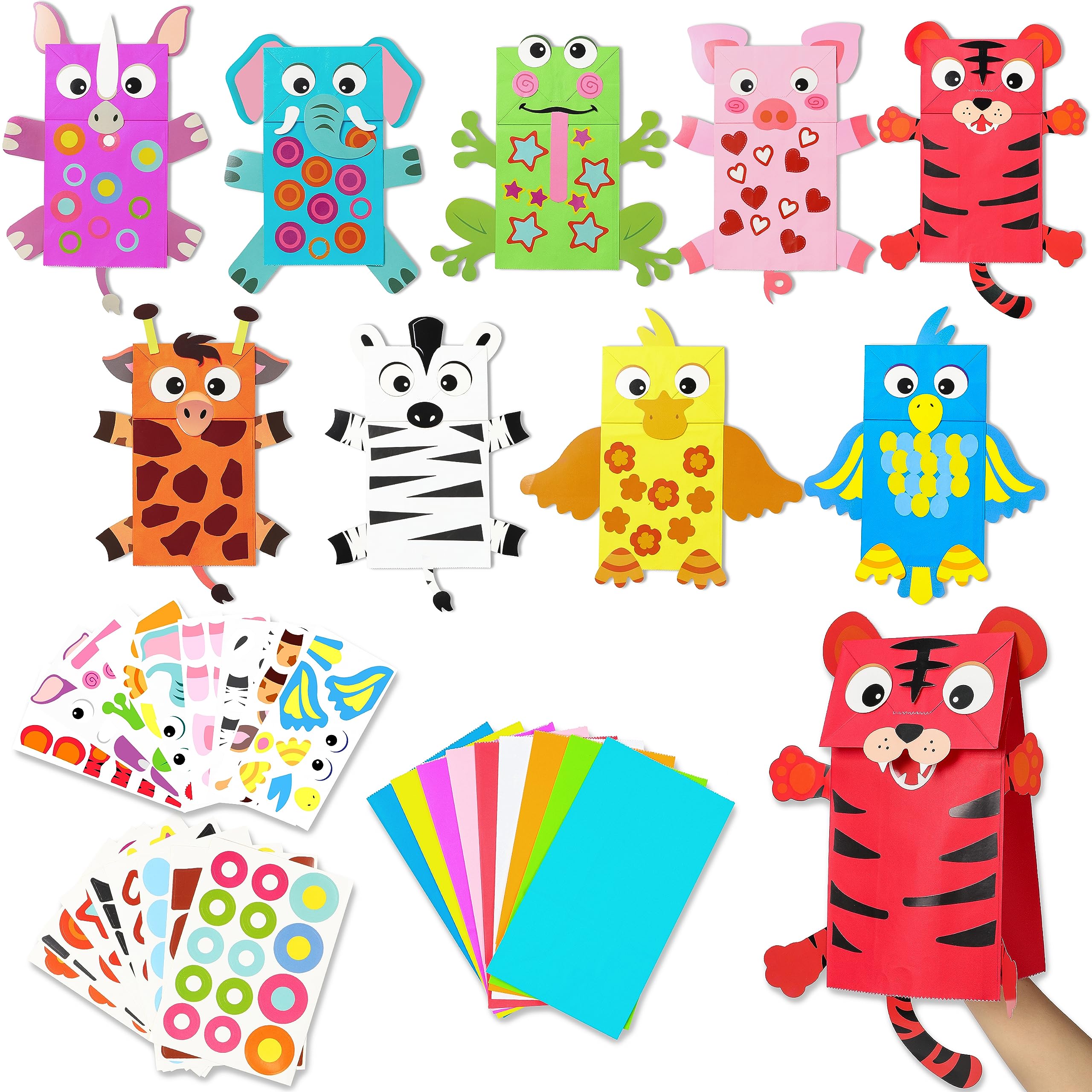 WATINC 9-Pack Hand Puppet Craft Kit – DIY Paper Sock Puppets with Googly Eyes for Kids' Pretend Play and Storytelling
