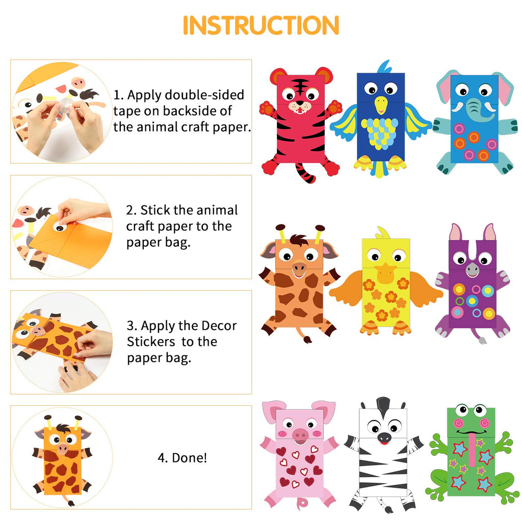WATINC 9-Pack Hand Puppet Craft Kit – DIY Paper Sock Puppets with Googly Eyes for Kids' Pretend Play and Storytelling