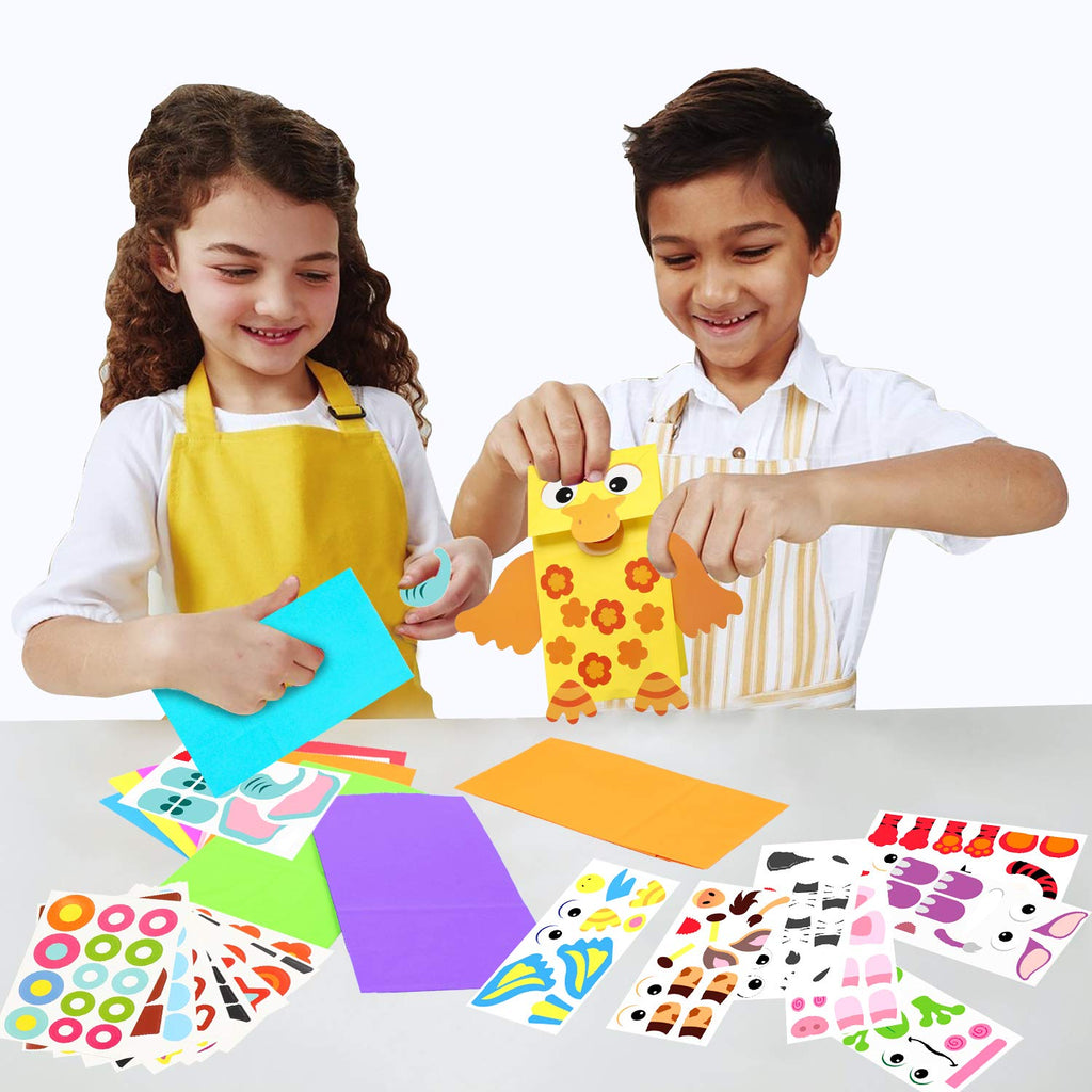 WATINC 9-Pack Hand Puppet Craft Kit – DIY Paper Sock Puppets with Googly Eyes for Kids' Pretend Play and Storytelling