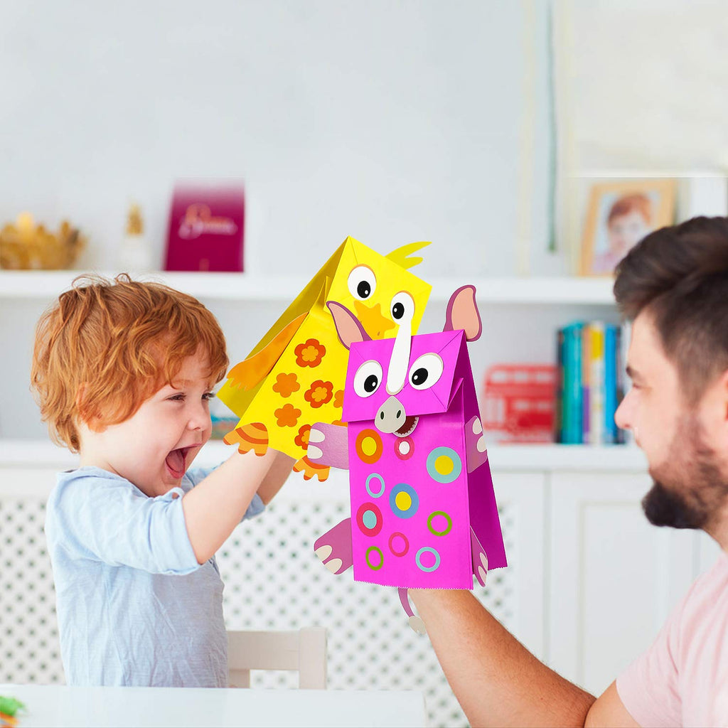 WATINC 9-Pack Hand Puppet Craft Kit – DIY Paper Sock Puppets with Googly Eyes for Kids' Pretend Play and Storytelling