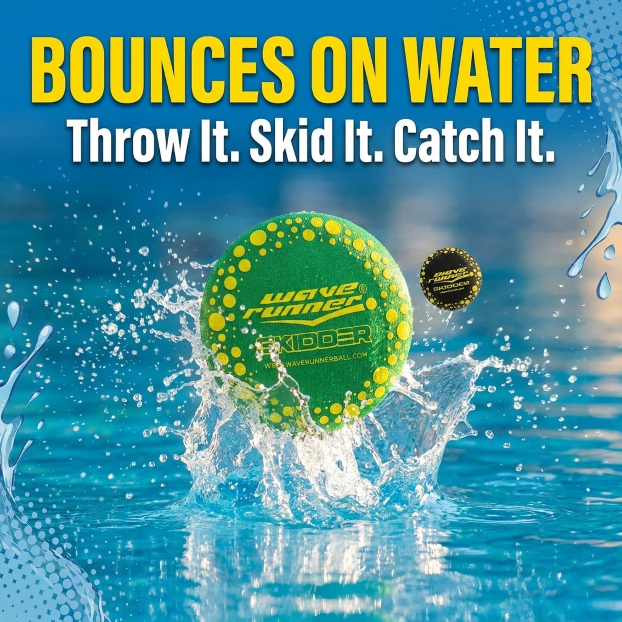Wave Runner Water Bouncing Frisbee – The 3-Inch Skidder That Skips Across Water (Color May Vary)