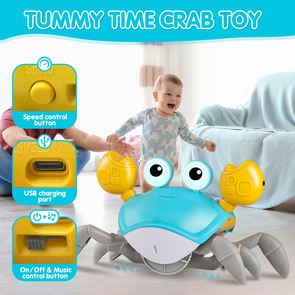 WAVISA Crawling Crab Baby Toy 2.0 with Music and Speed Control - Encourages Tummy Time and Crawling for Infants 6-12 Months