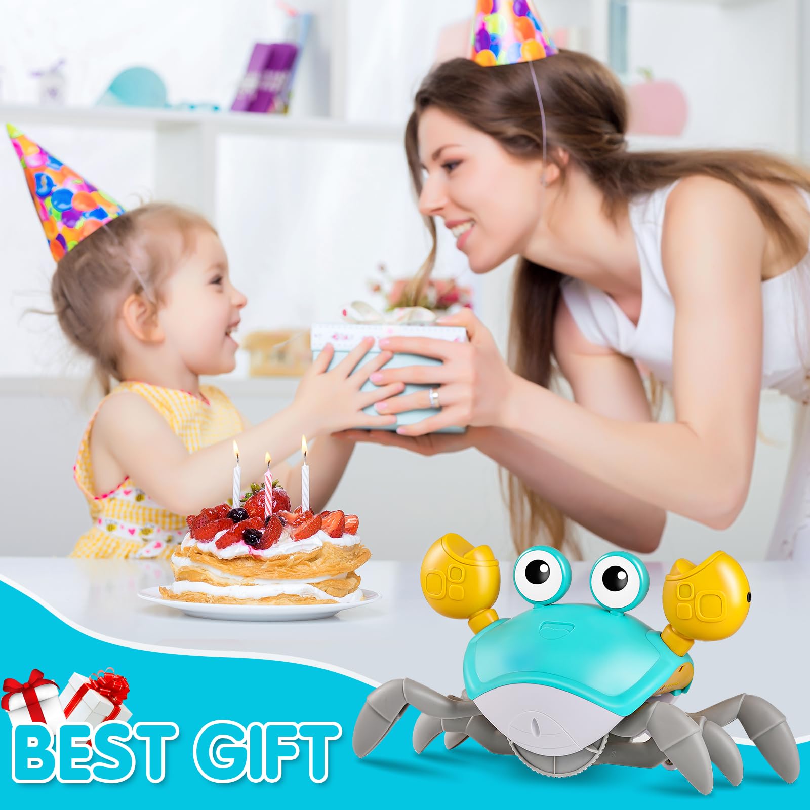 WAVISA Crawling Crab Baby Toy 2.0 with Music and Speed Control - Encourages Tummy Time and Crawling for Infants 6-12 Months
