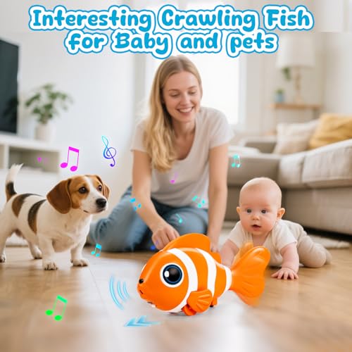 WAVISA Crawling Fish Baby Toy - Musical Tummy Time Toy with Obstacle Avoidance for 6-12 Months