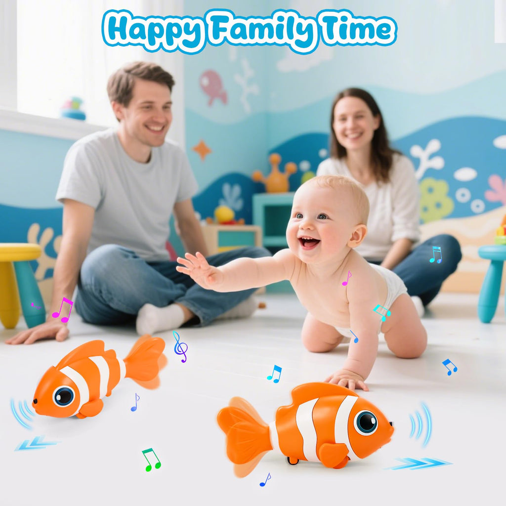 WAVISA Crawling Fish Baby Toy - Musical Tummy Time Toy with Obstacle Avoidance for 6-12 Months