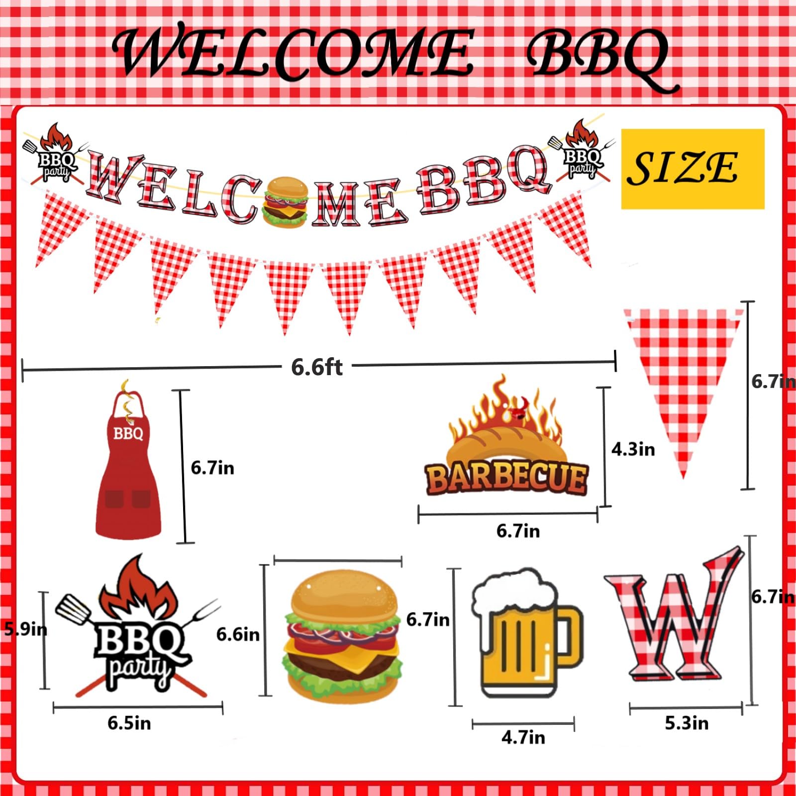 WAWEOOP BBQ Party Decorations Set – Welcome Banner, Checkered Banner, Hanging Swirls, Pre-Strung Cardstock