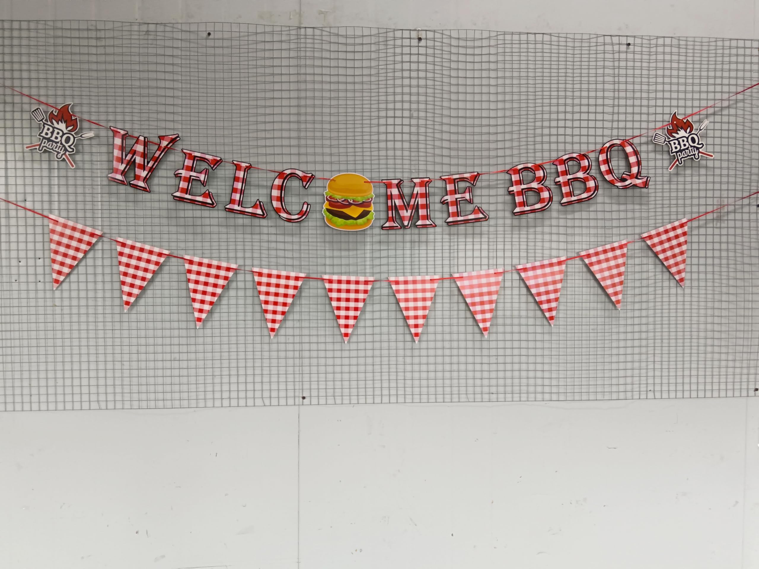 WAWEOOP BBQ Party Decorations Set – Welcome Banner, Checkered Banner, Hanging Swirls, Pre-Strung Cardstock