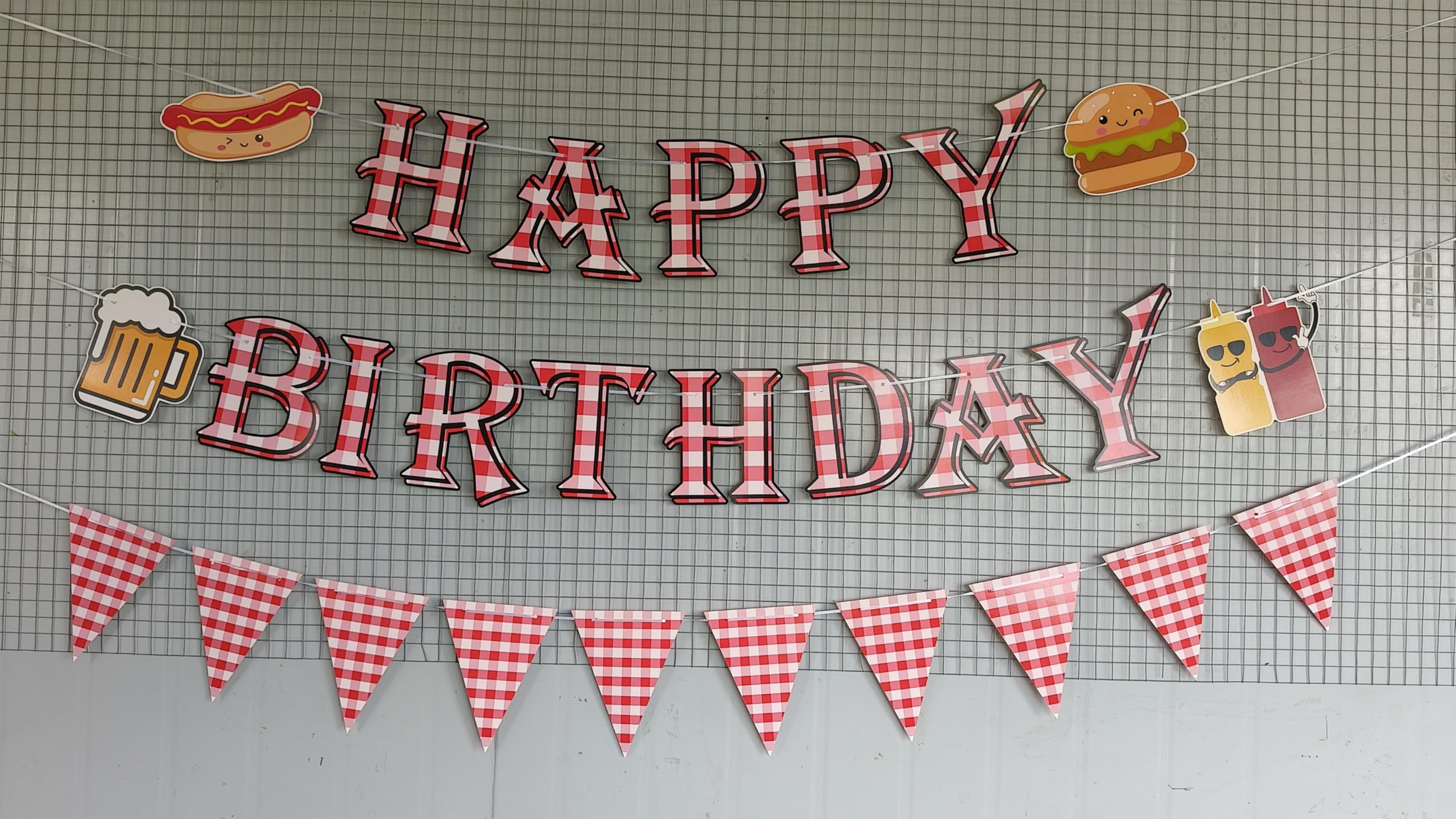WAWEOOP BBQ Picnic Themed Birthday Party Decorations Set with Banners and Swirls