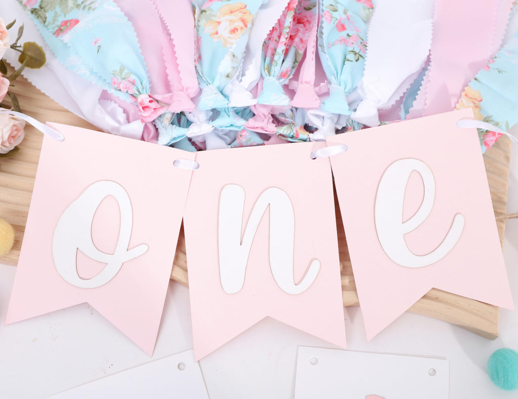 WAWUO Alice In Wonderland Teapot High Chair Garland - Fabric Birthday Banner for First Birthday Party Decorations