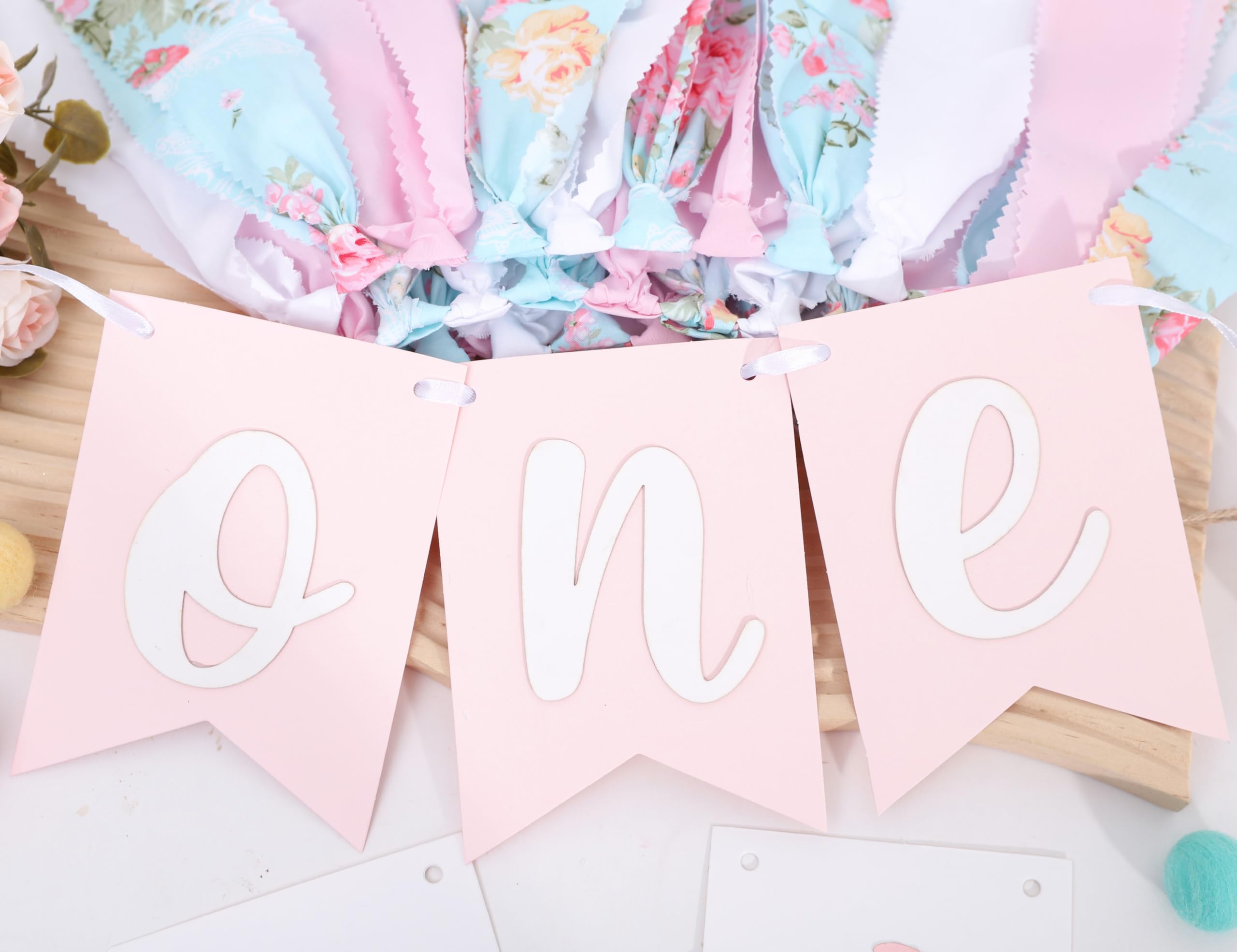 WAWUO Alice In Wonderland Teapot High Chair Garland - Fabric Birthday Banner for First Birthday Party Decorations