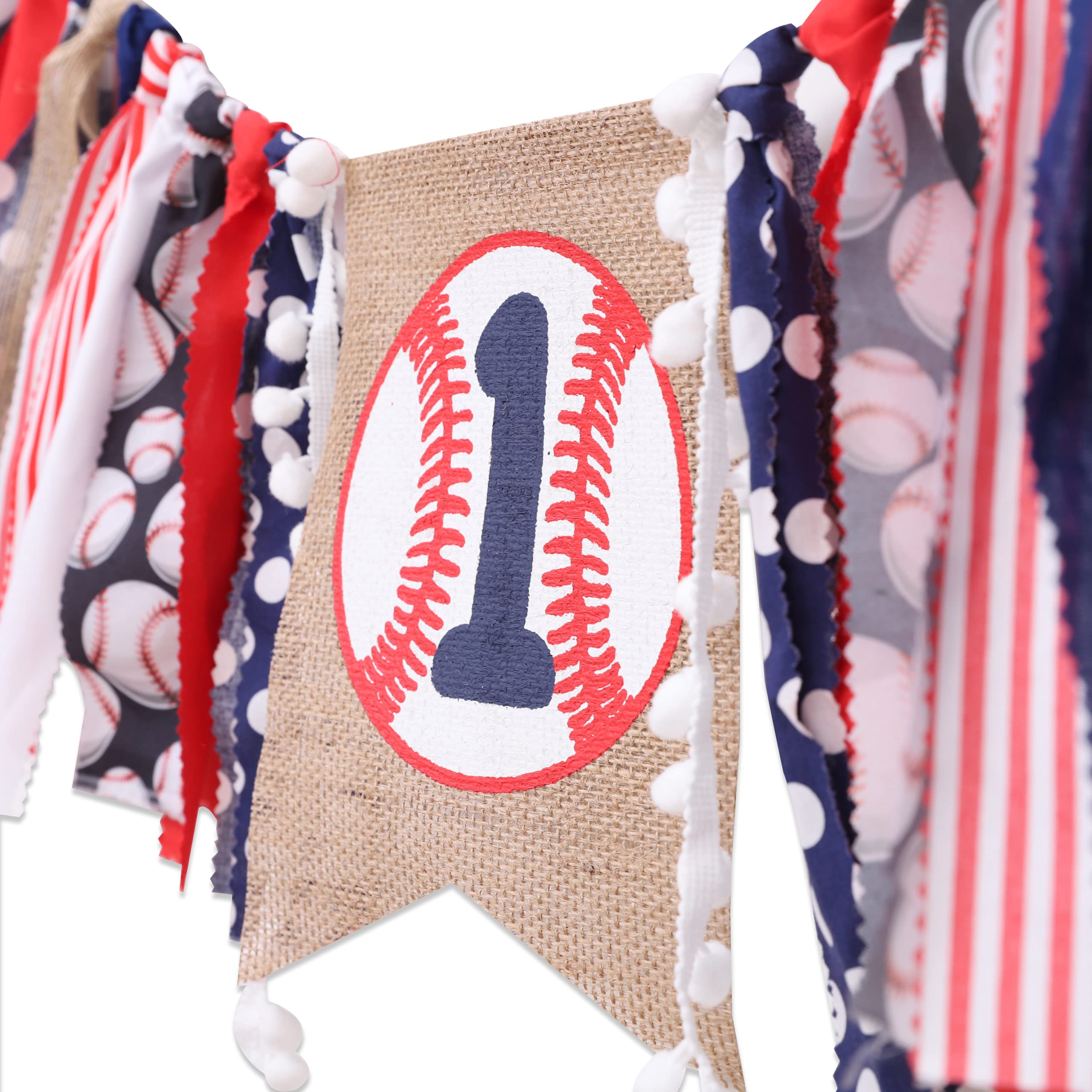 WAWUO Baseball 1st Birthday Banner for Highchair – Boy's First Birthday Decorations with Linen Number One and Hemp Rope