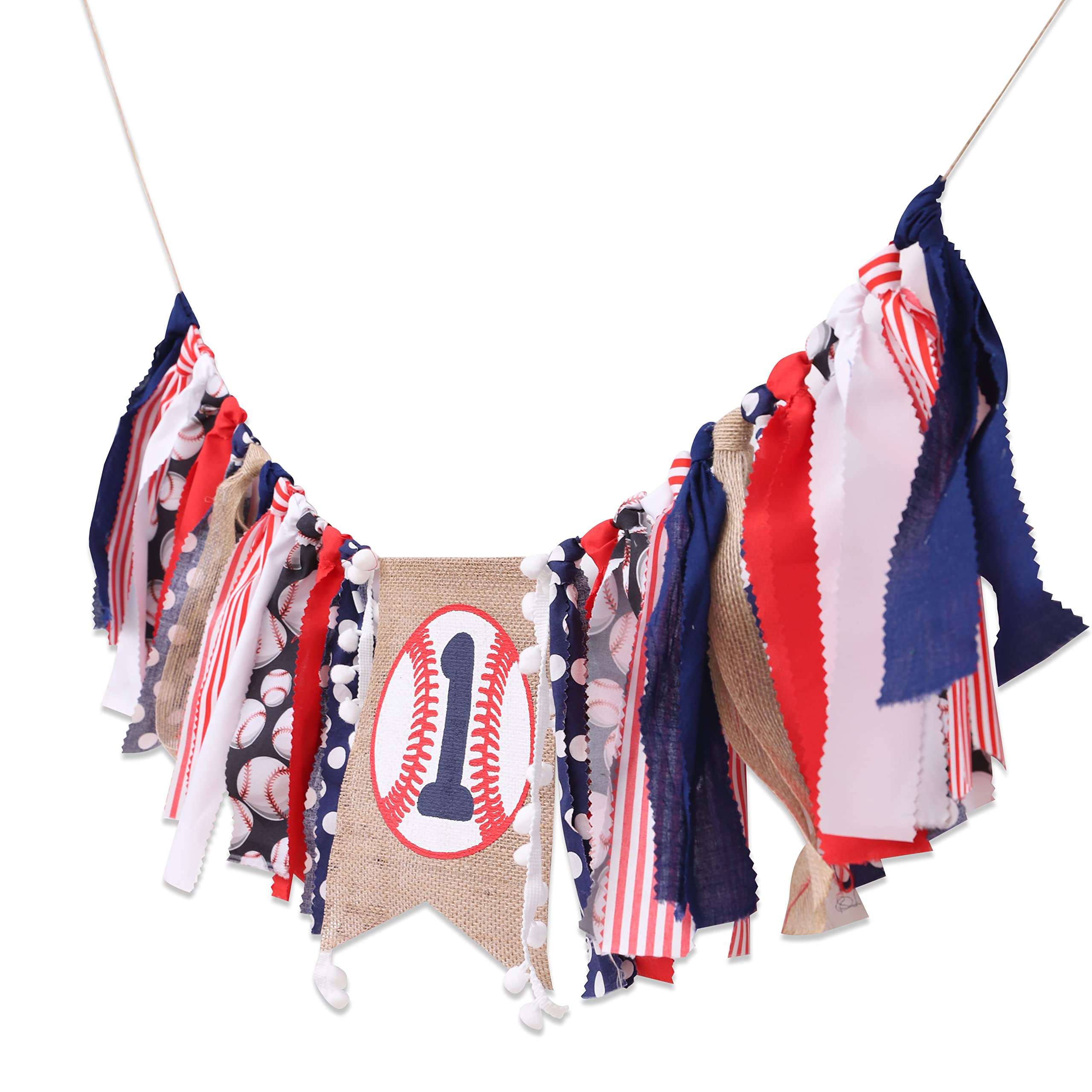 WAWUO Baseball 1st Birthday Banner for Highchair – Boy's First Birthday Decorations with Linen Number One and Hemp Rope