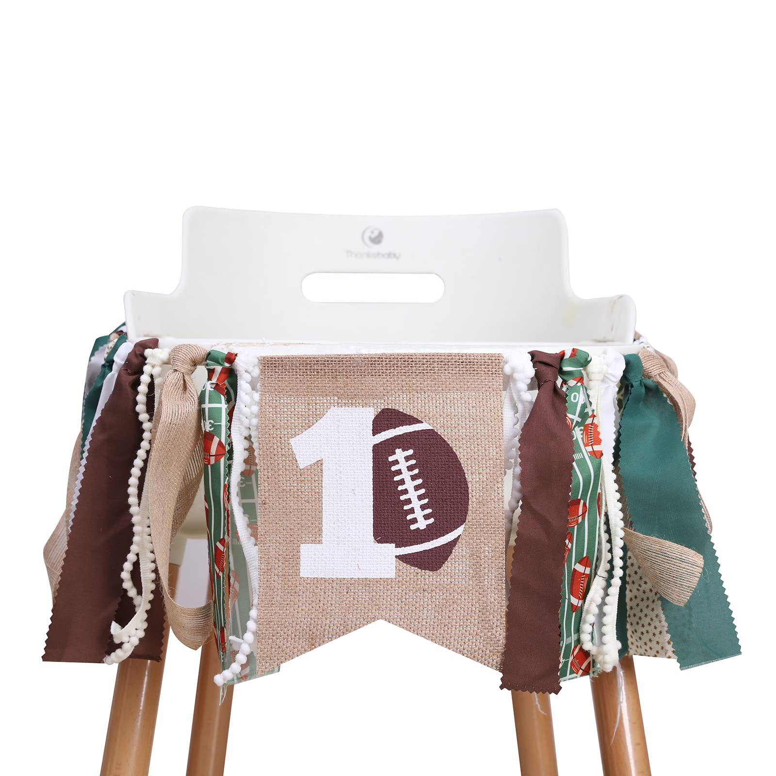 WAWUO Football 1st Birthday High Chair Banner - Burlap Happy 1st Banner with Rope for Baby Boy Party Decor