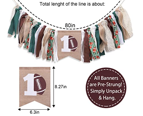 WAWUO Football 1st Birthday High Chair Banner - Burlap Happy 1st Banner with Rope for Baby Boy Party Decor