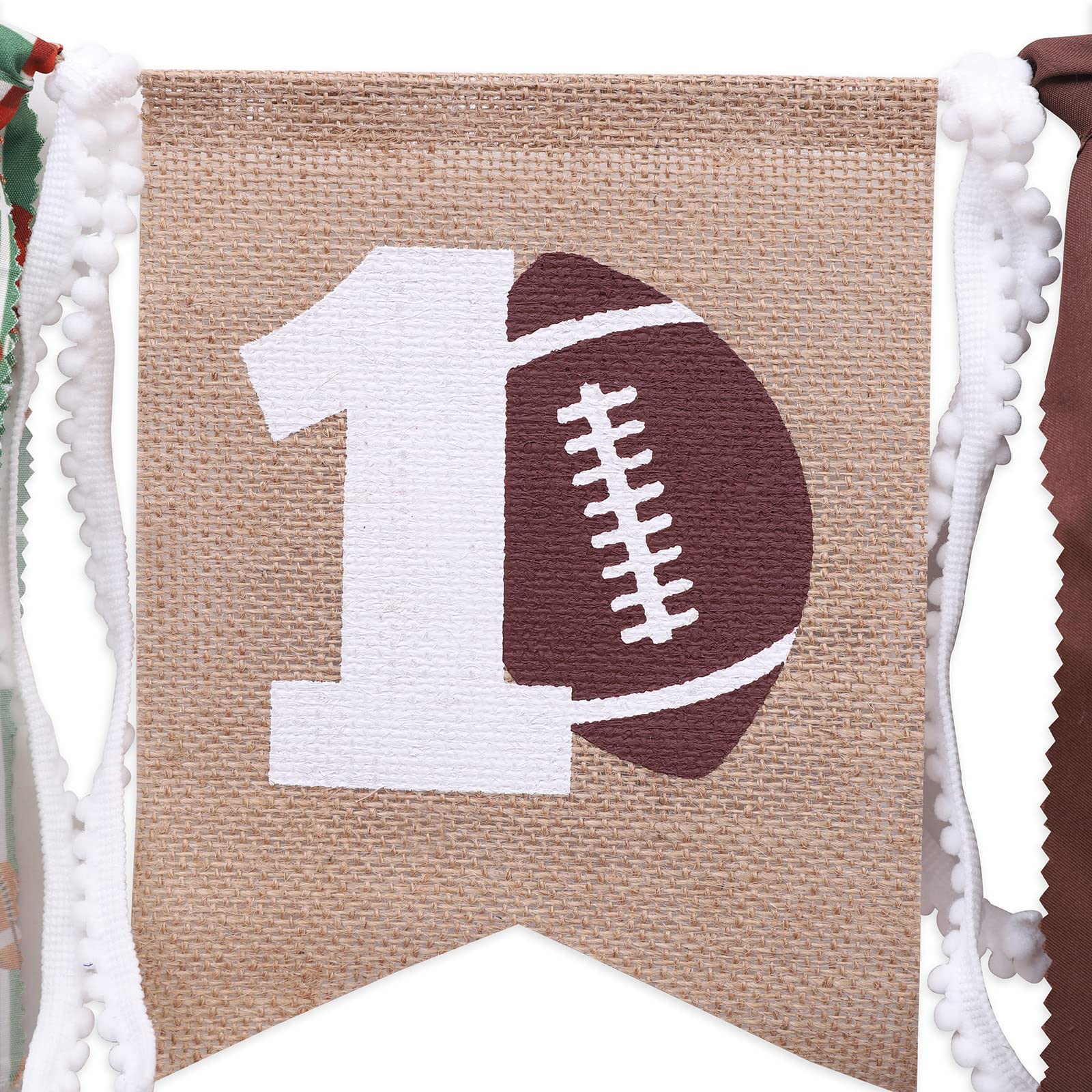 WAWUO Football 1st Birthday High Chair Banner - Burlap Happy 1st Banner with Rope for Baby Boy Party Decor
