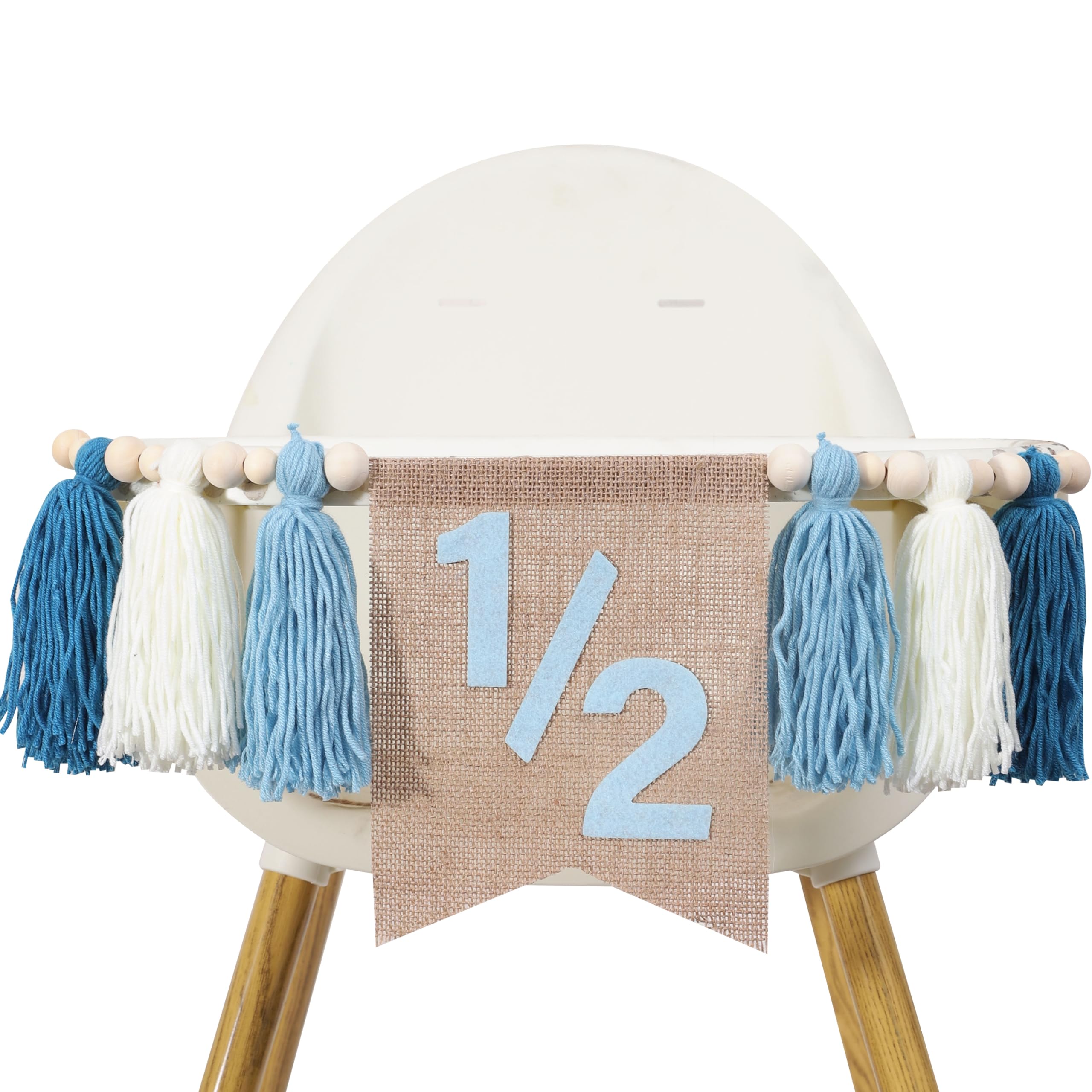 WAWUO Pink 1/2 Birthday High Chair Banner with Tassels and Wood Beads for Girls Half Birthday Party Decorations
