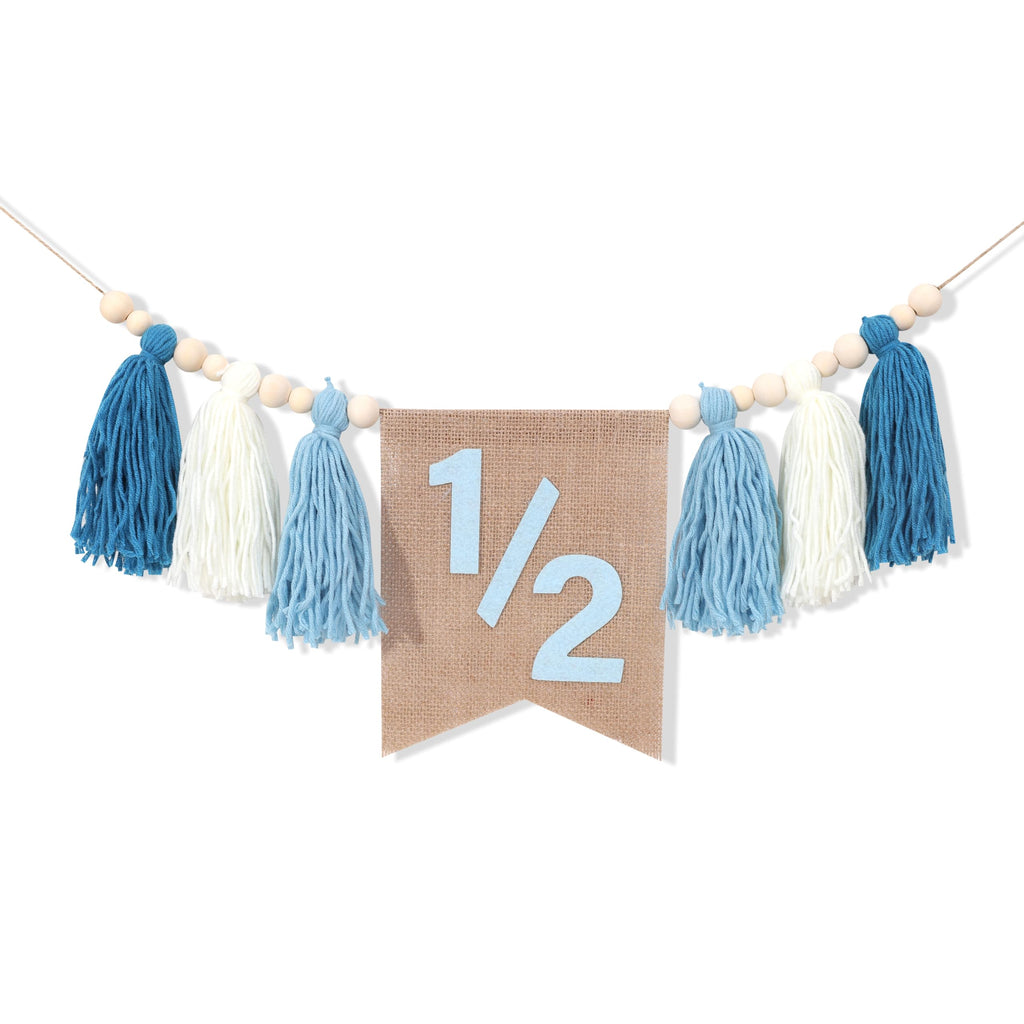 WAWUO Pink 1/2 Birthday High Chair Banner with Tassels and Wood Beads for Girls Half Birthday Party Decorations
