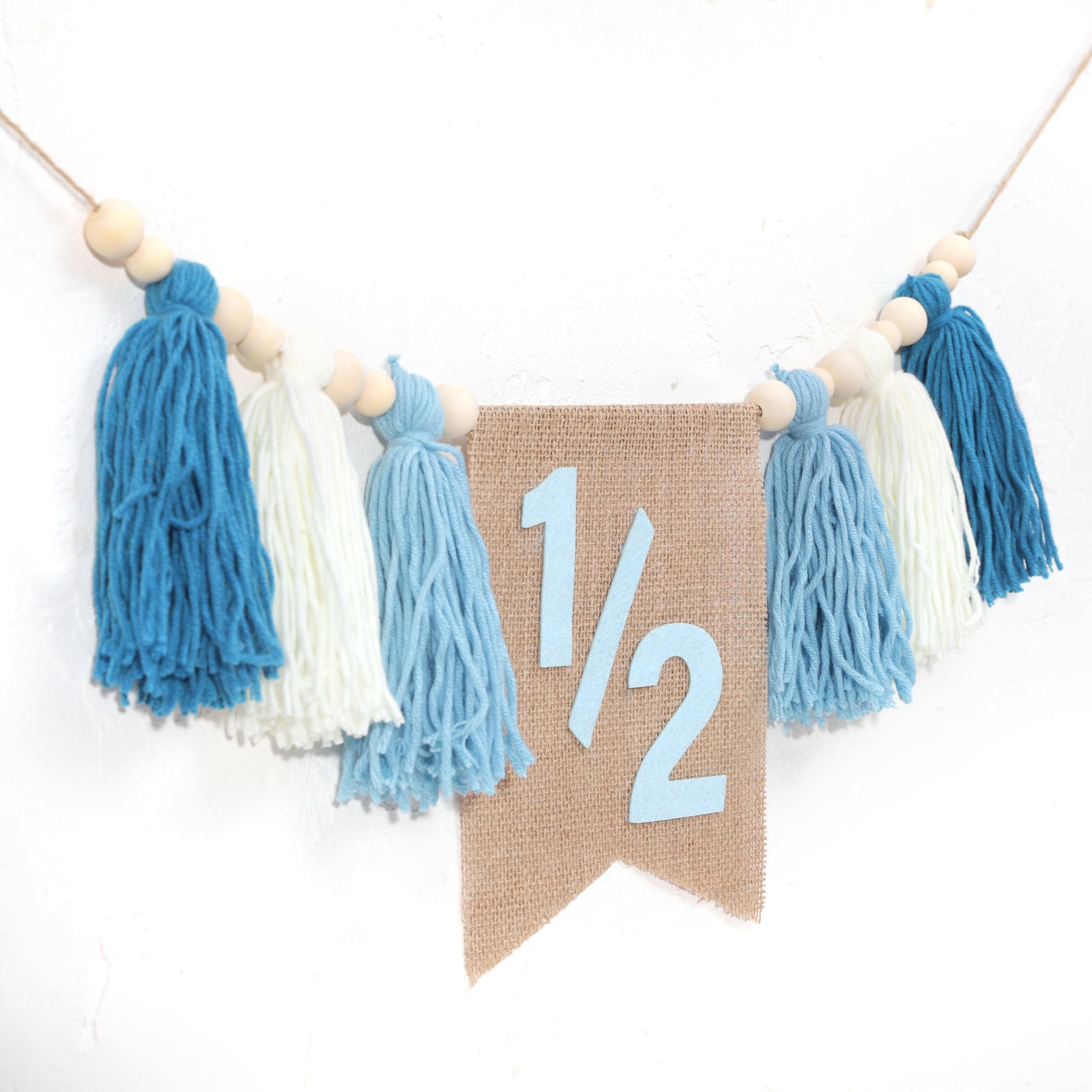 WAWUO Pink 1/2 Birthday High Chair Banner with Tassels and Wood Beads for Girls Half Birthday Party Decorations