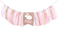 WAWUO Pink Rabbit 1st Birthday High Chair Banner - 80 Inch Fabric Banner for Baby Girl Princess Party Decorations